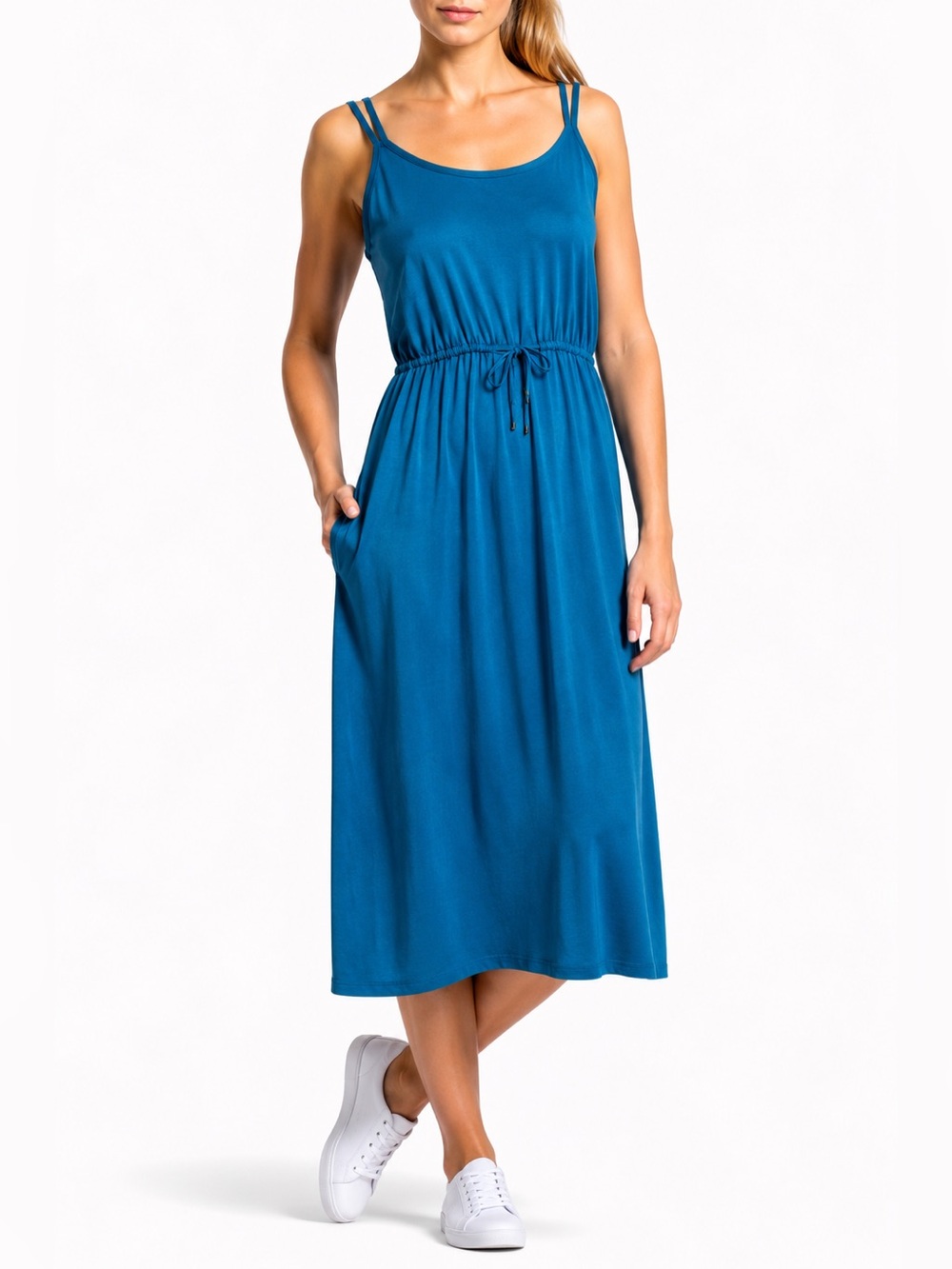 Athleta Easy Breezy Midi Dress XS Royal Blue Pocket Travel Sundress